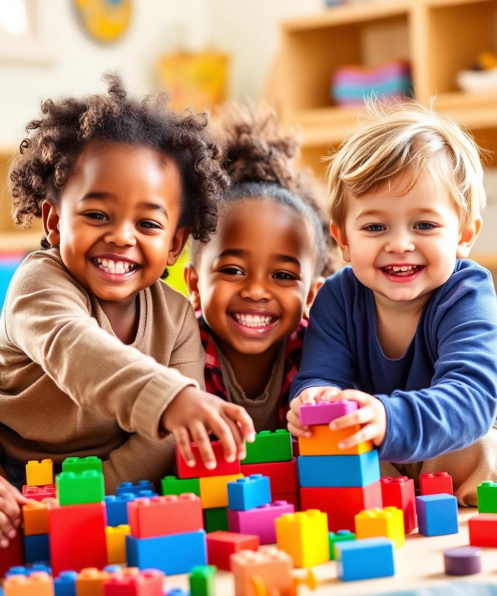 Children playing with colourful blocks