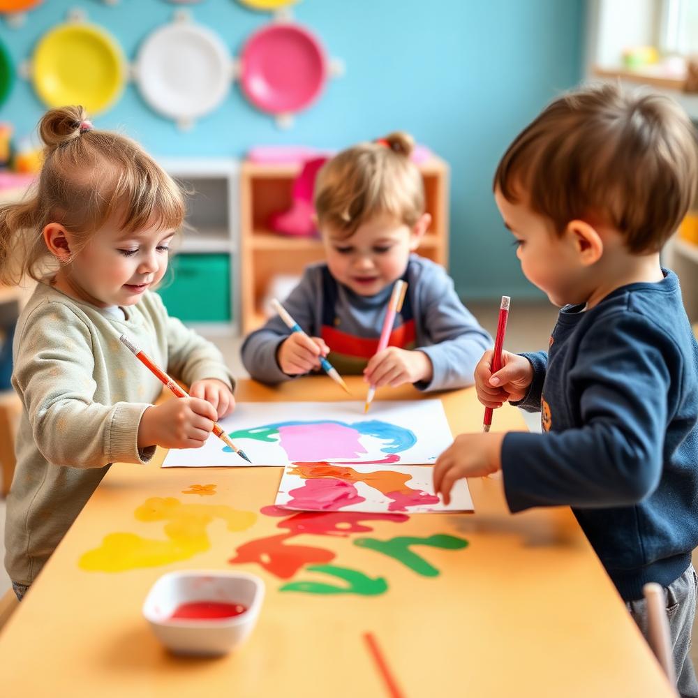 Children painting at a table