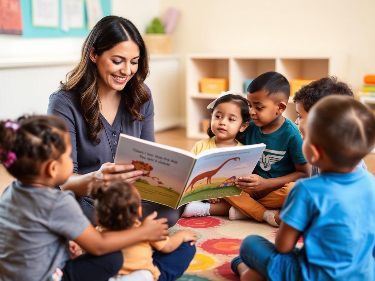 Teacher reading a story to children